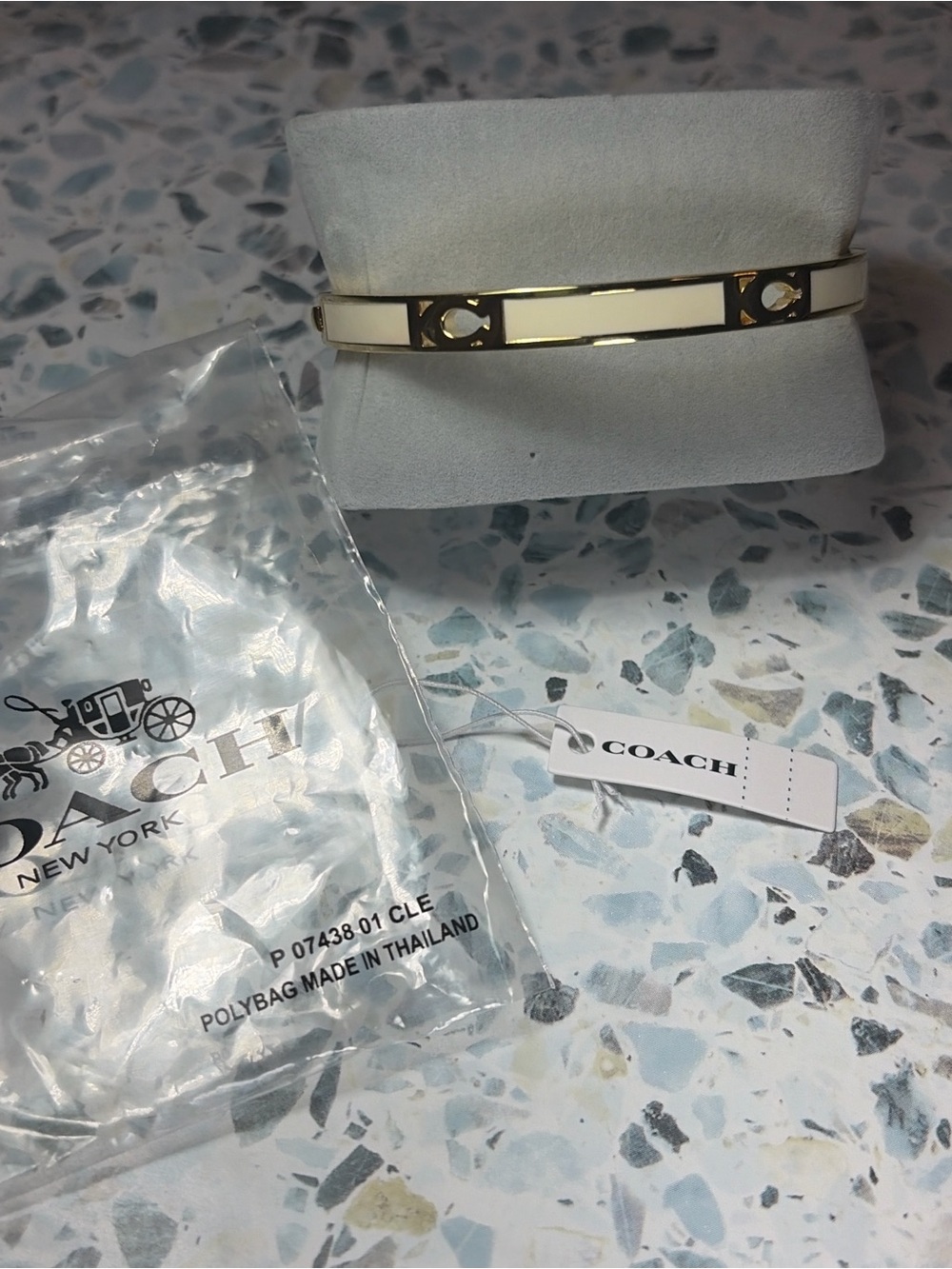 Coach Gold and Cream Enamel C-Logo Bangle Bracelet - Picture 2 of 6